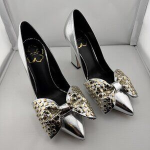 Ted Baker London Metallic Silver Studded Bow Heels